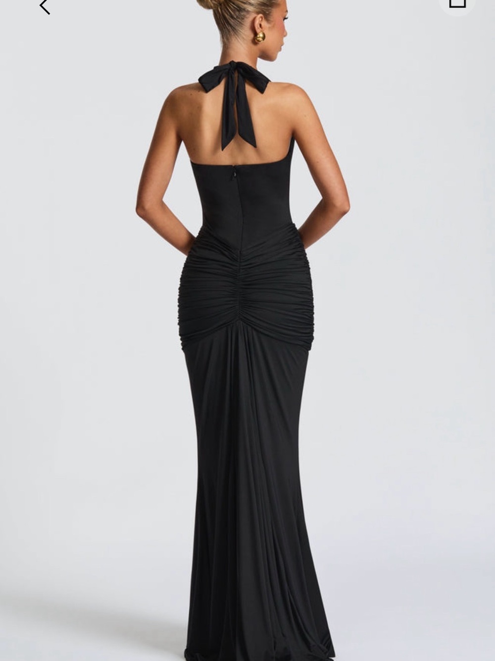 Plunging Halter Black Maxi Dress with Ruched Waist - Picture 2 of 2